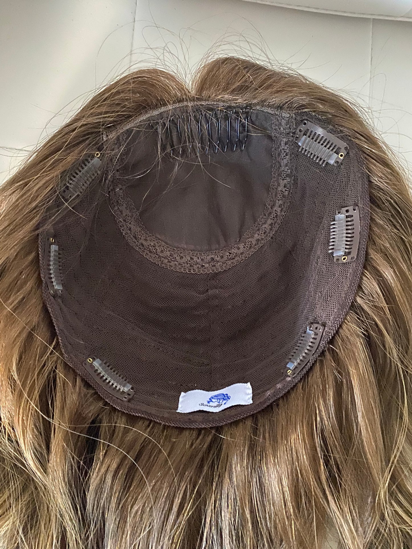 Neutral/Leans Warm Light Brown approx. Level 5 with blended Highlights Human Hair Topper
