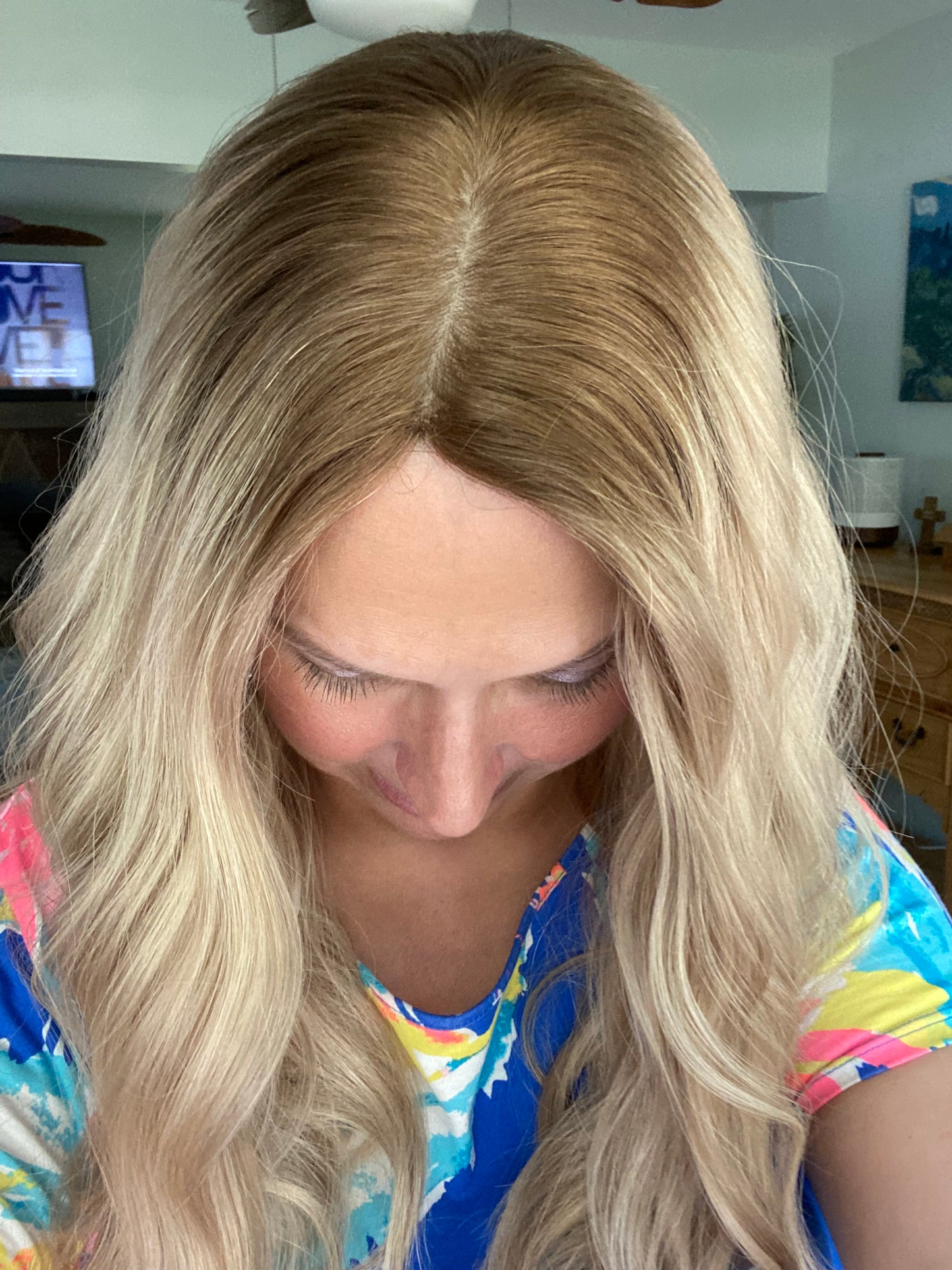 Topper - Cool Blonde with Neutral Roots and Lowlights, 9x9, 15-18"