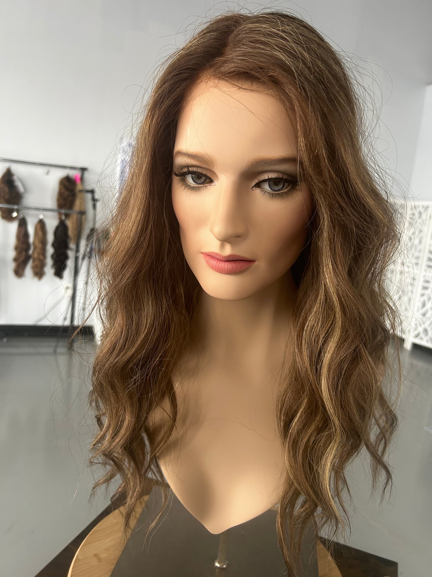 Neutral Level 4 Medium Brown with Dimensional Cool Highlights approx. Level 8 Human Hair Wig