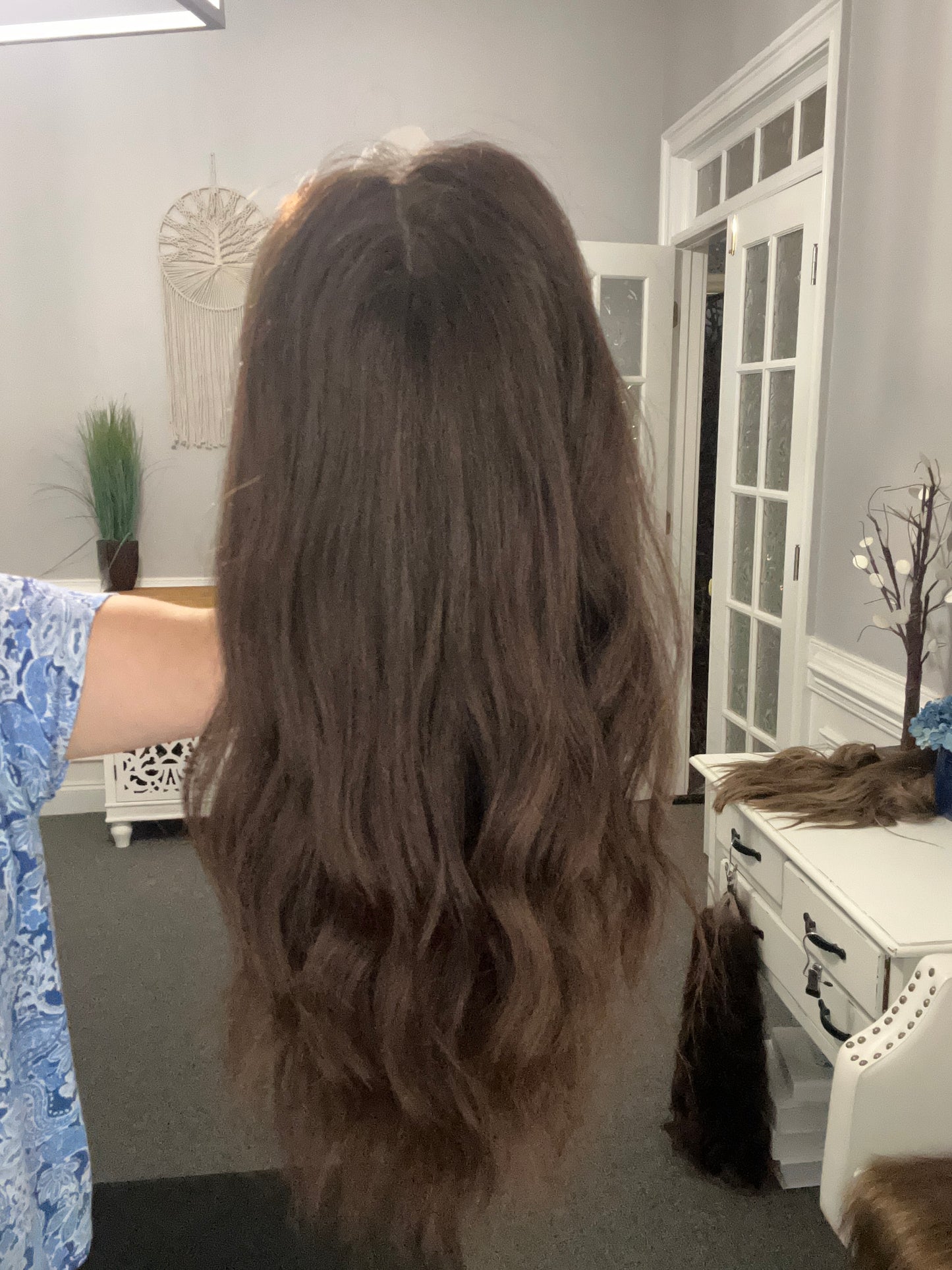 Full Wig- Virgin European dark Brown, medium cap, 18-21”
