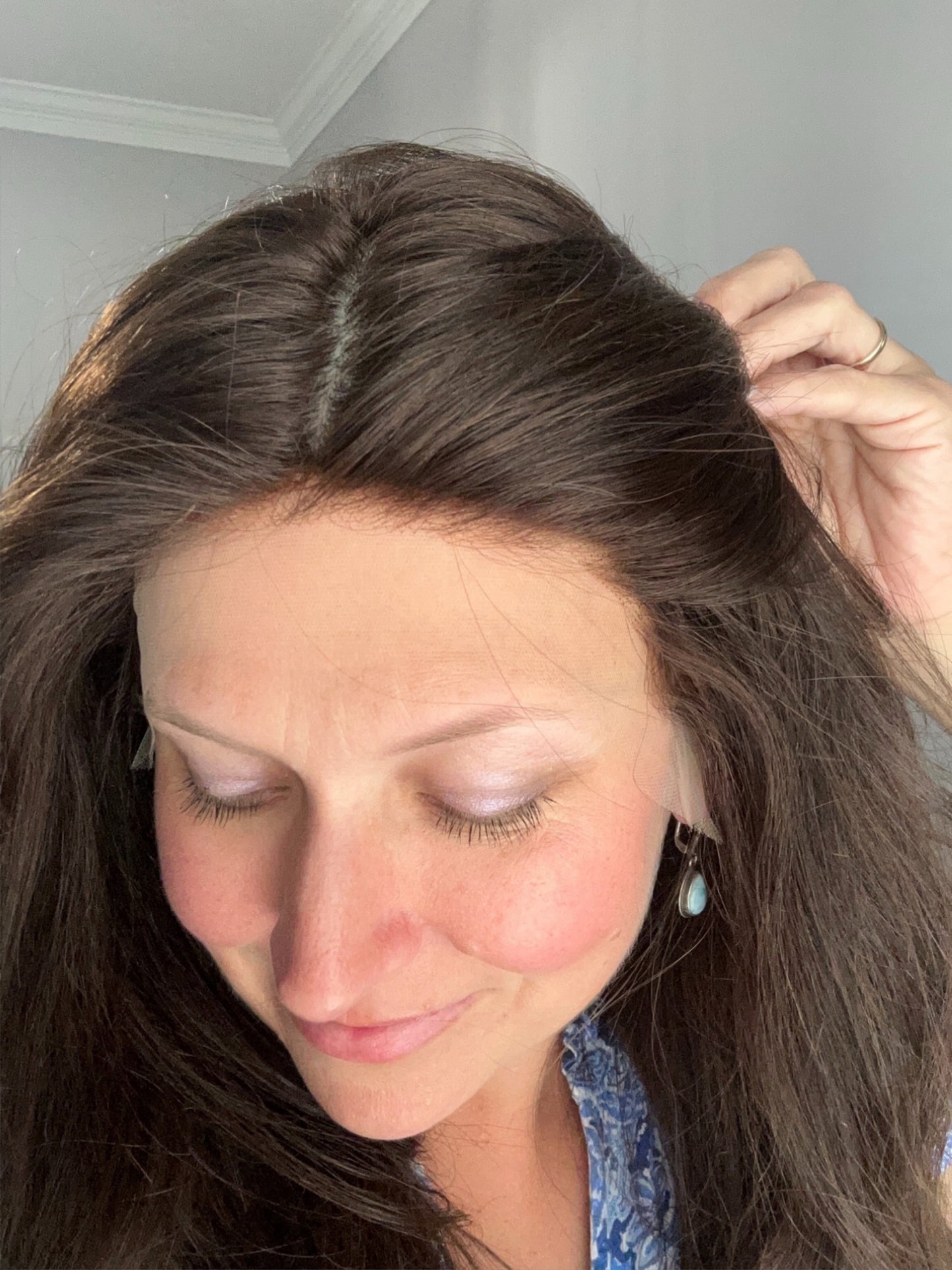 Full Wig- Virgin European dark Brown, medium cap, 18-21”
