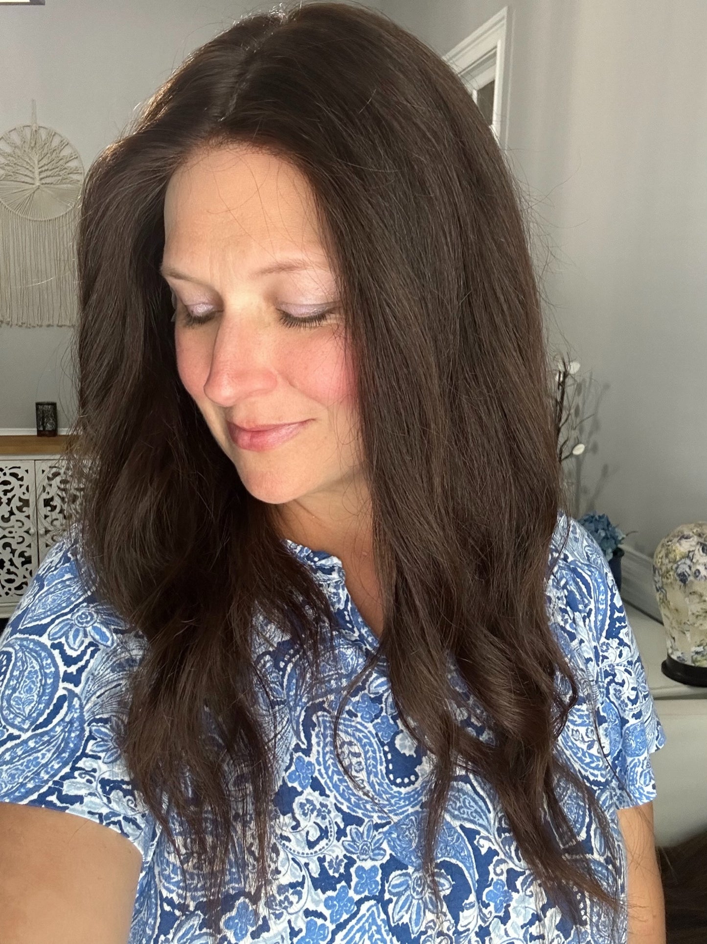 Full Wig- Virgin European dark Brown, medium cap, 18-21”