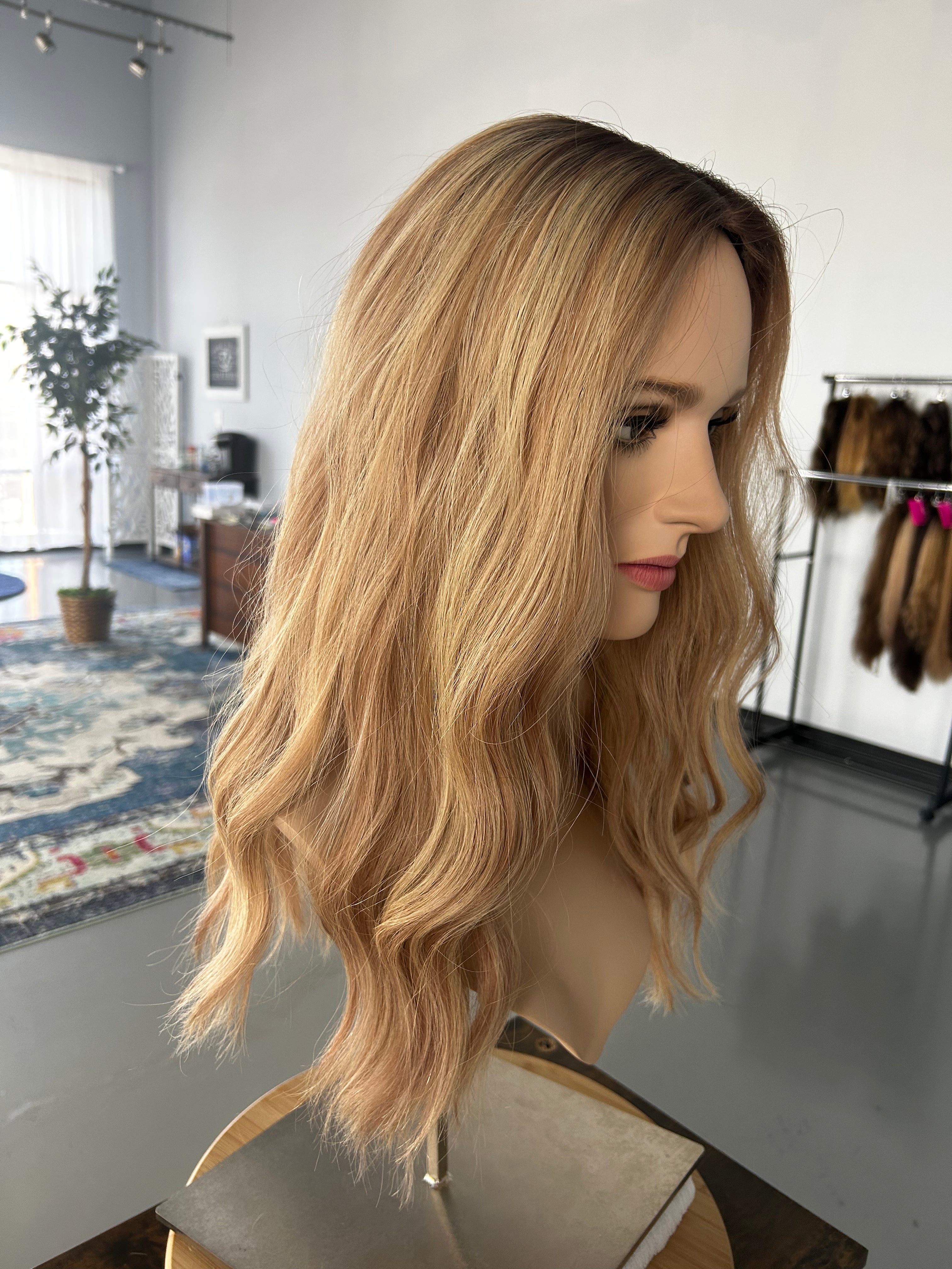 Topper- Specialty Color Rooted Dimensional Sandy Blonde, 9x9, 18-20"