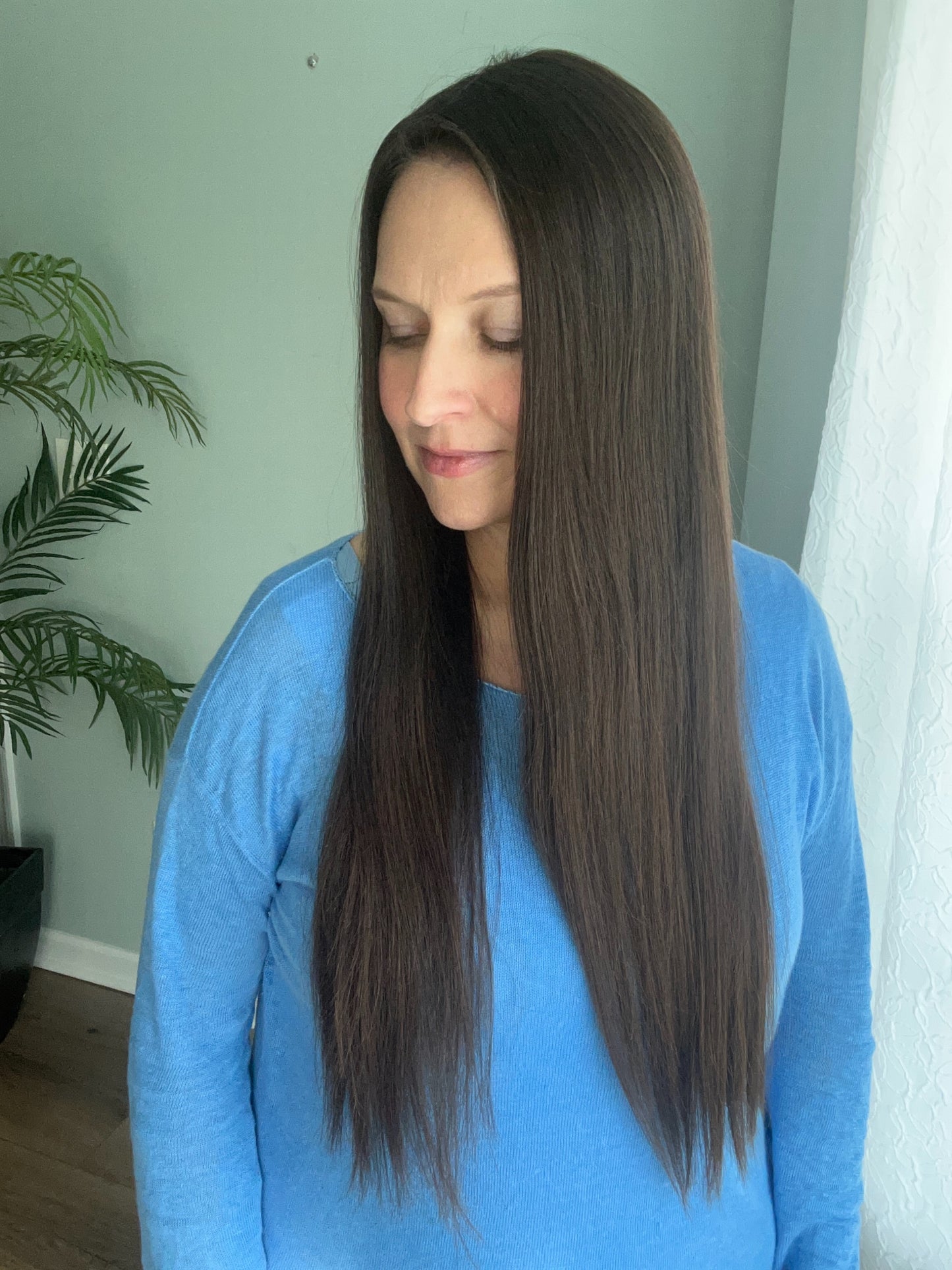 Ready to ship True Virgin European hair Topper-Level 2 dark brown,9x9, 25”