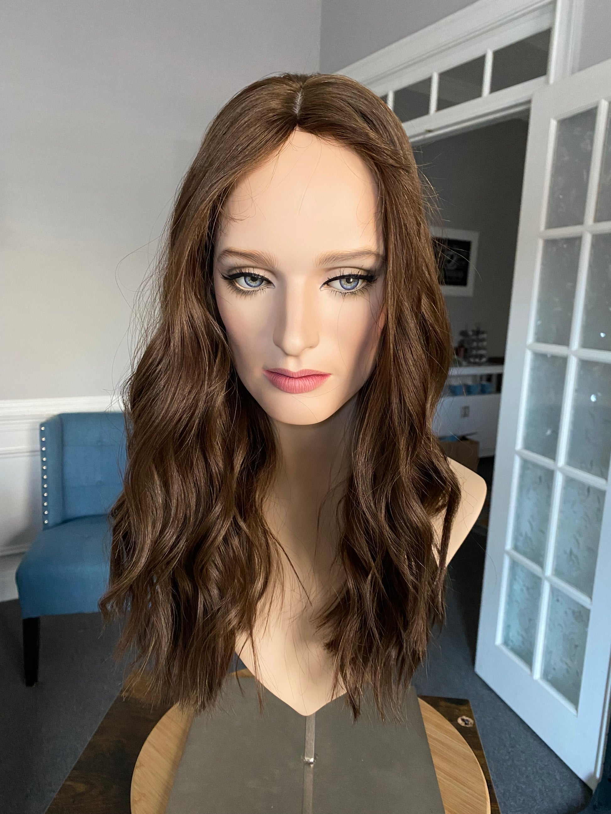 Neutral medium brown approx. level 4 Human Hair Topper