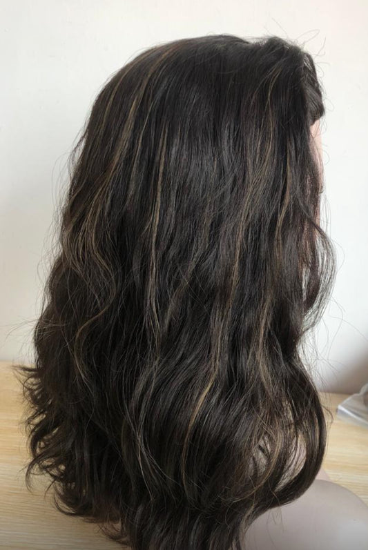 Reserved- Topper- natural black with highlights , 8x8, 18-20”