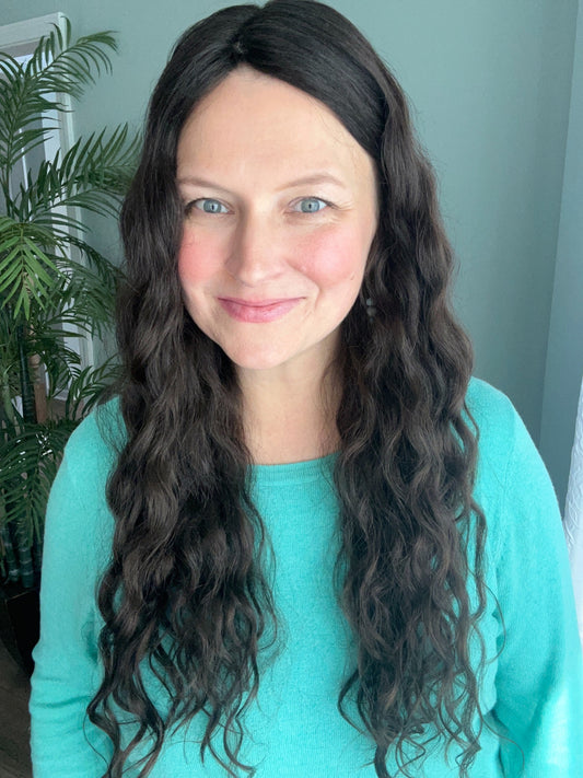 Topper - True Virgin European wavy/curly Level 2 dark brown 8x8, 23”