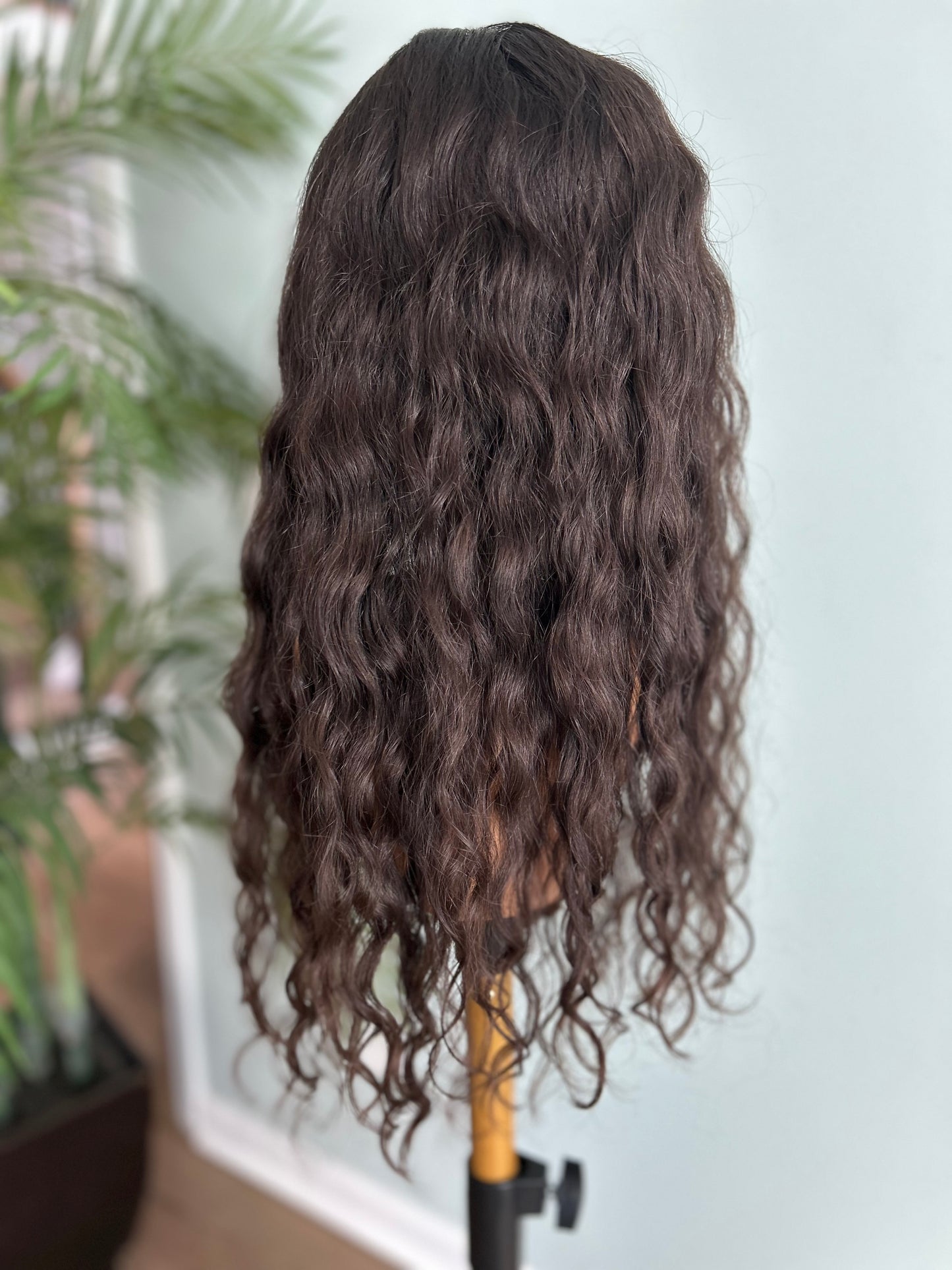 Topper - Ready to ship True Virgin European wavy/curly Level 2 dark brown 8x8, 23”