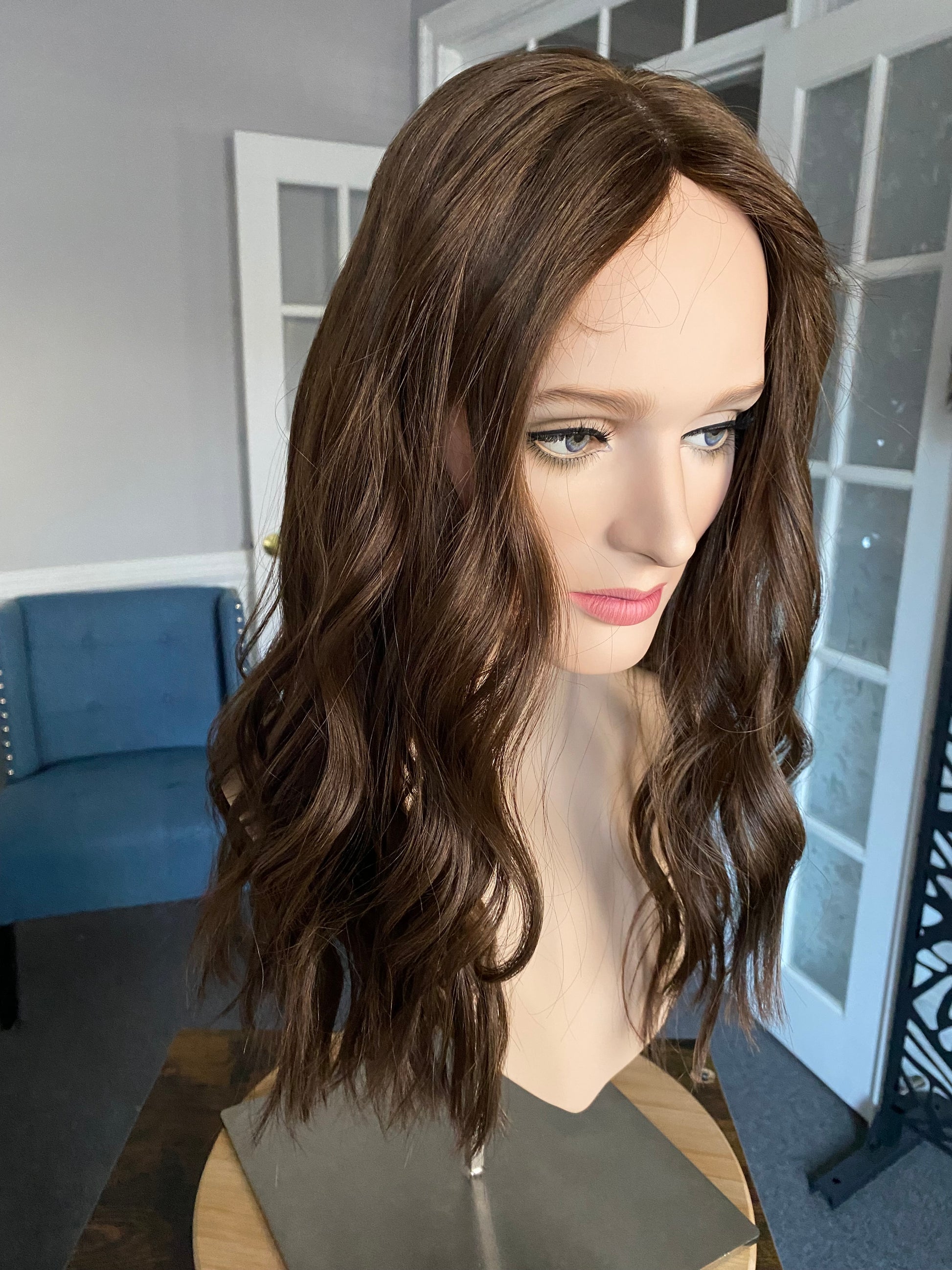 Neutral medium brown approx. level 4 Human Hair Topper