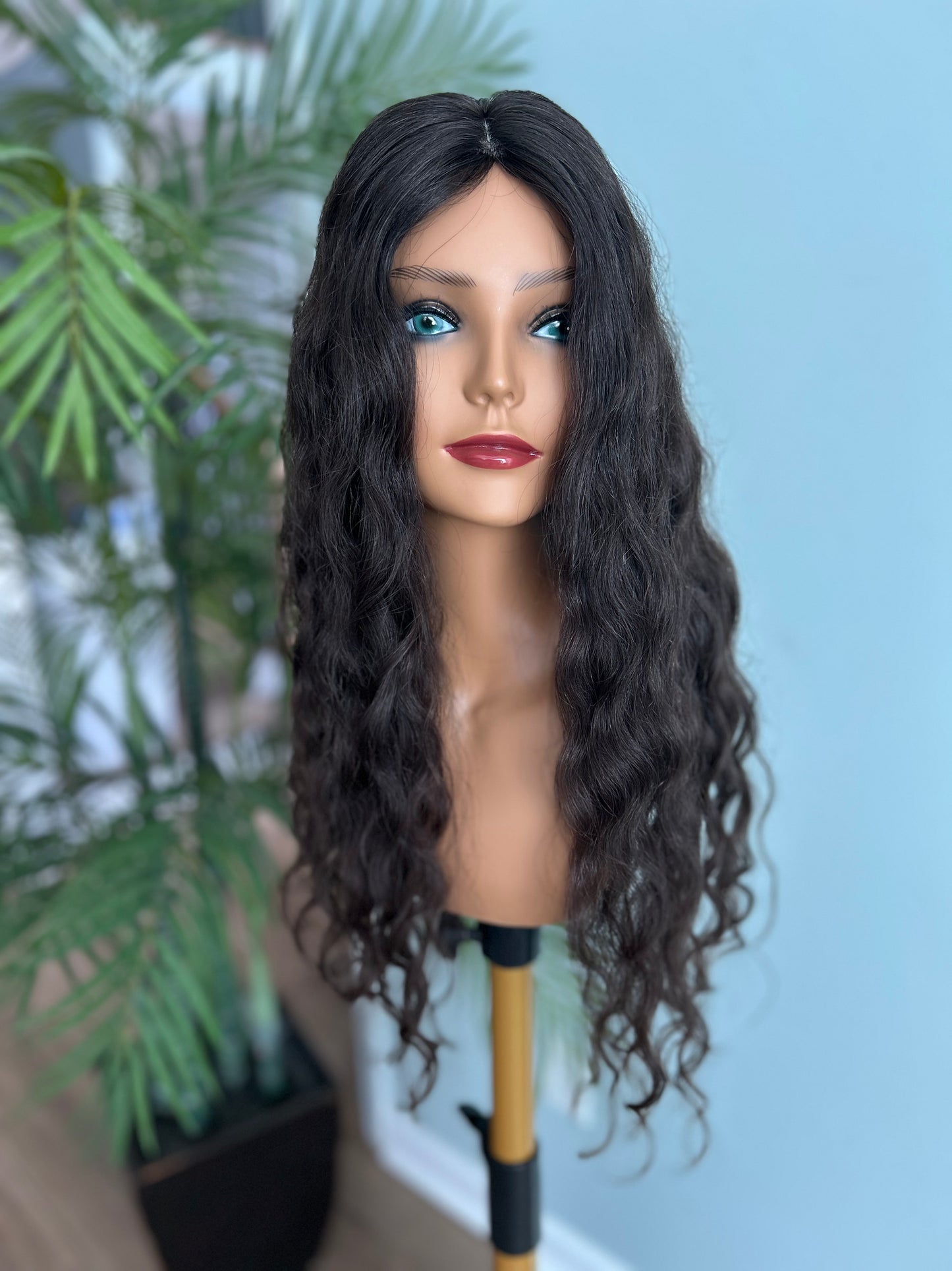 Topper - Ready to ship True Virgin European wavy/curly Level 2 dark brown 8x8, 23”