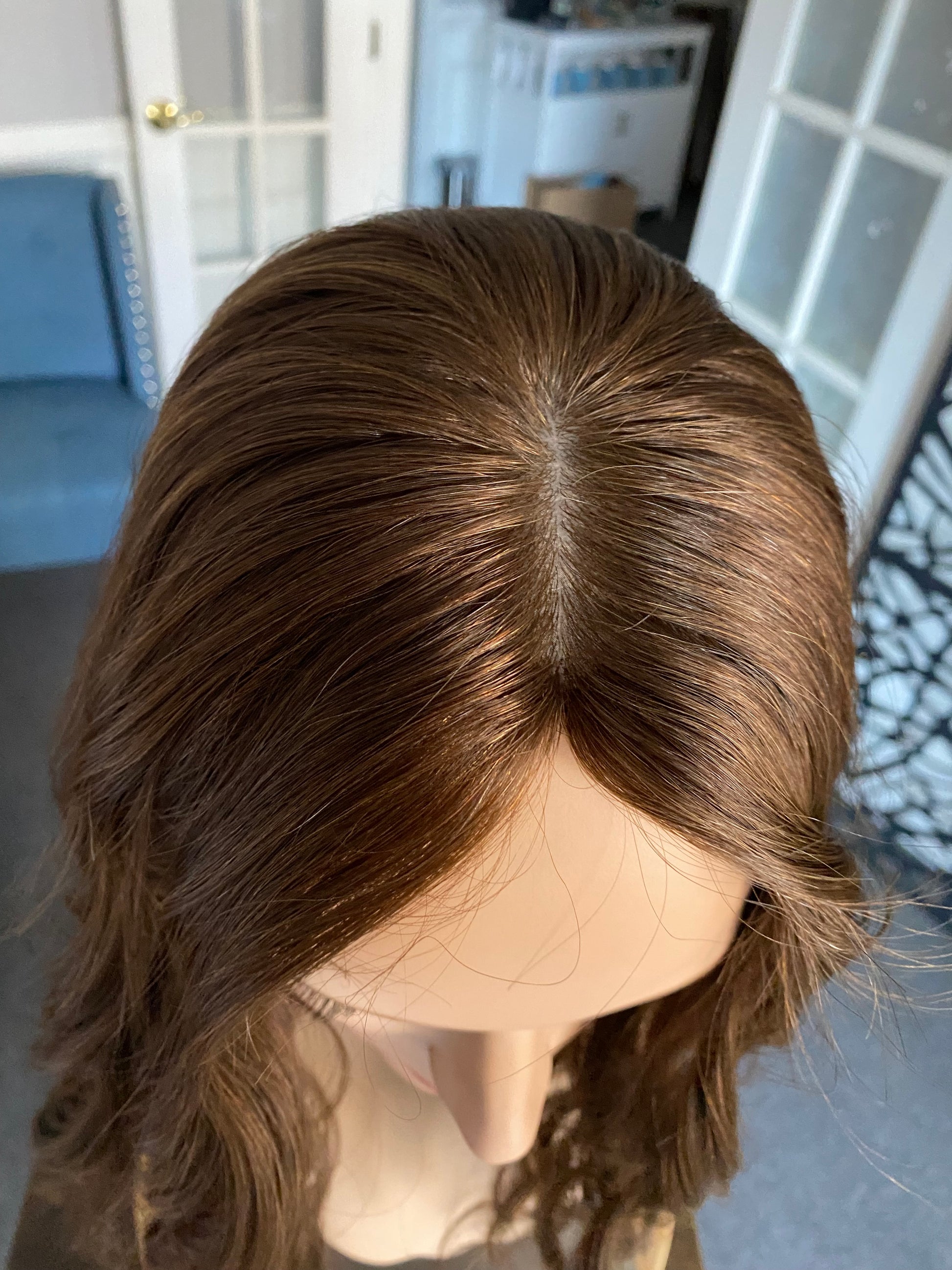 Neutral medium brown approx. level 4 Human Hair Topper