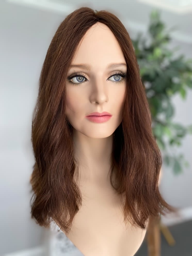 Topper - True European hair, medium warm brown -8x8, 15-17”