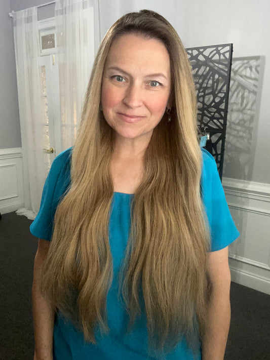 Ready to ship-Budget Topper - Rooted dark blonde/ light brown 9x9, 28”