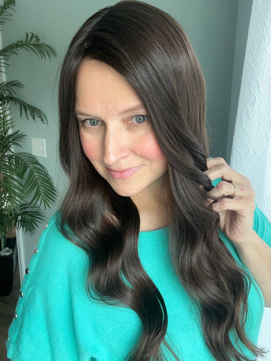 True Virgin European hair Topper-Level 2 dark brown,9x9, 25”