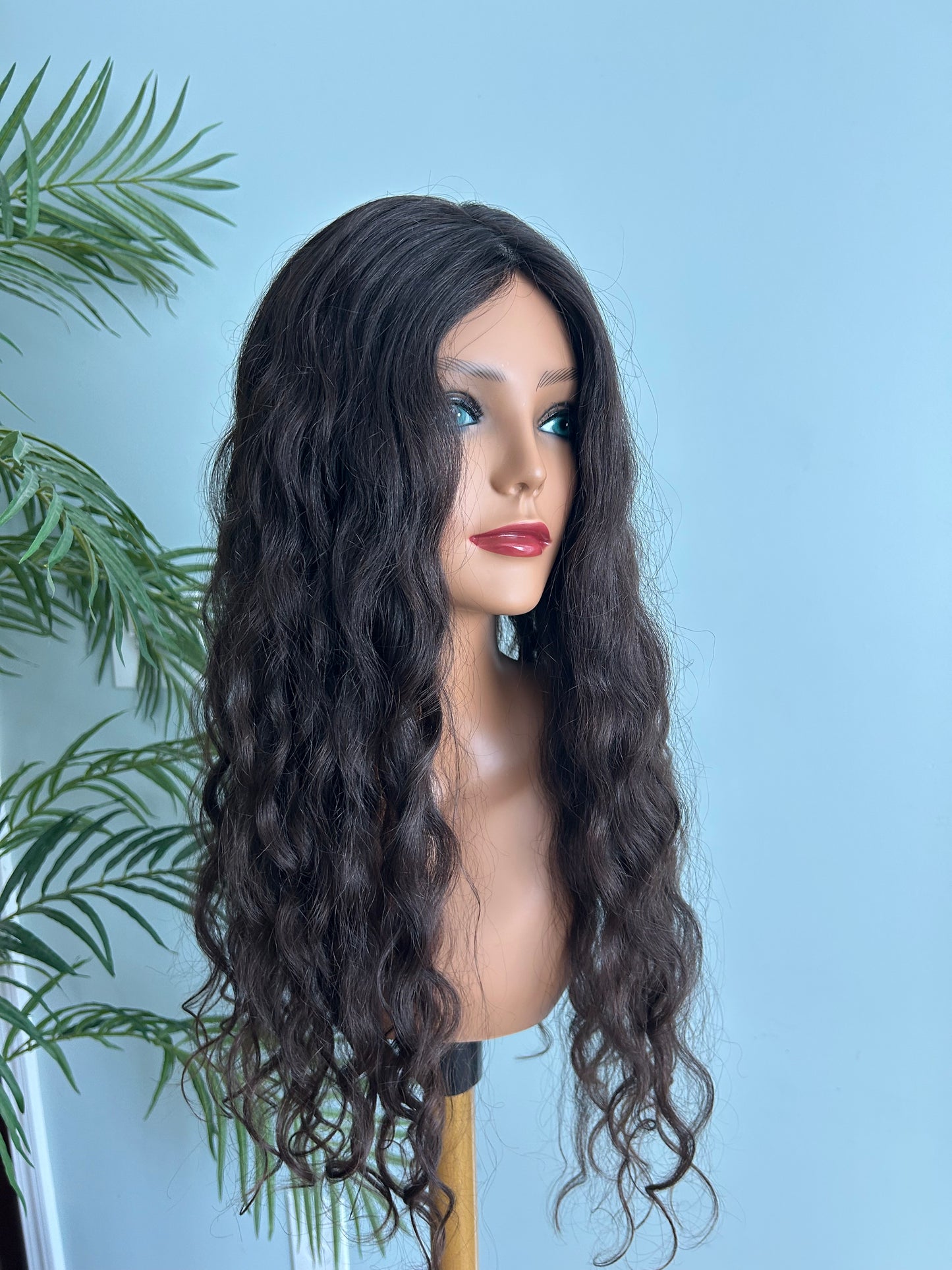 Topper - Ready to ship True Virgin European wavy/curly Level 2 dark brown 8x8, 23”
