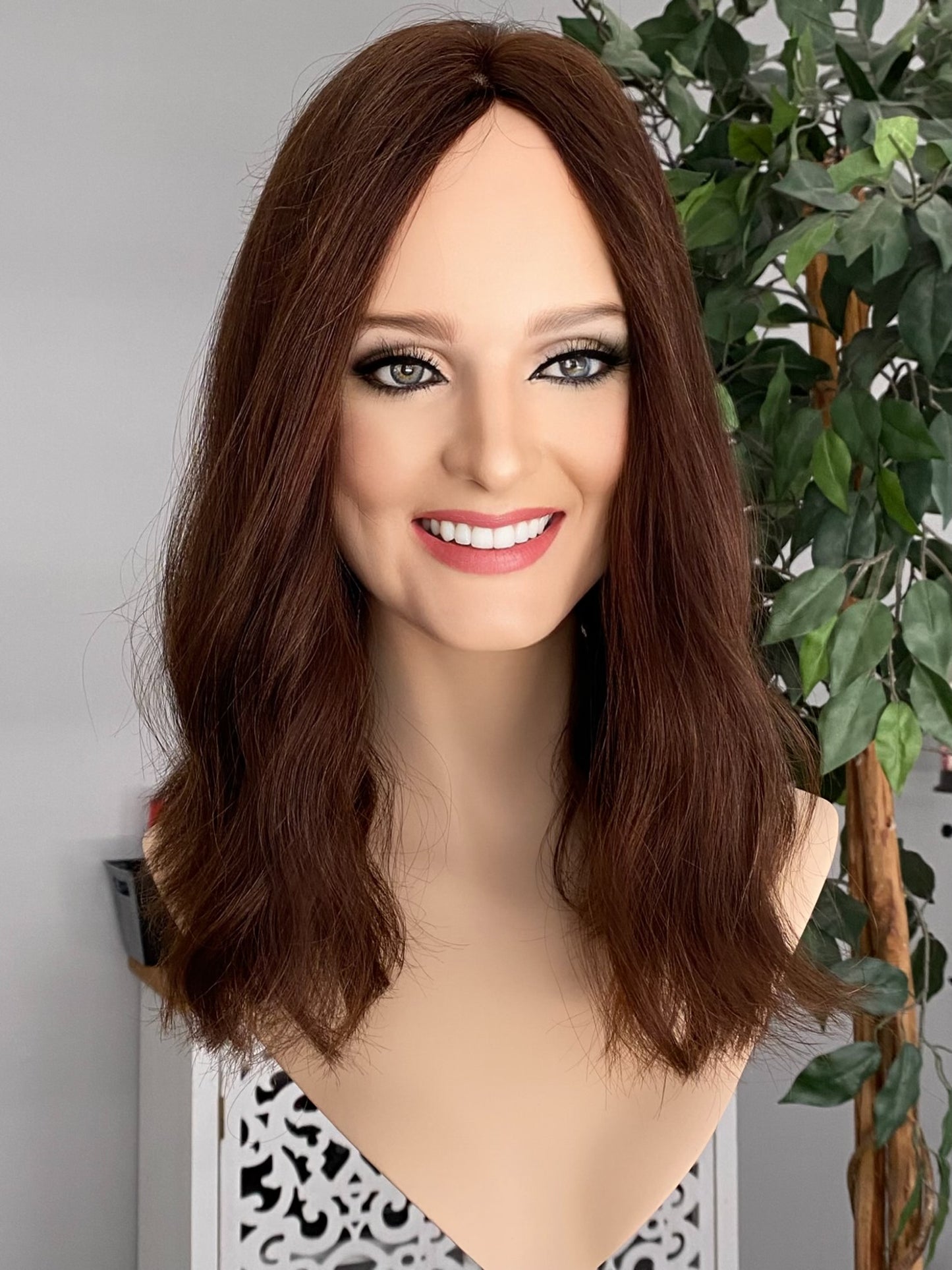 Topper - True European hair, medium warm brown -8x8, 15-17”