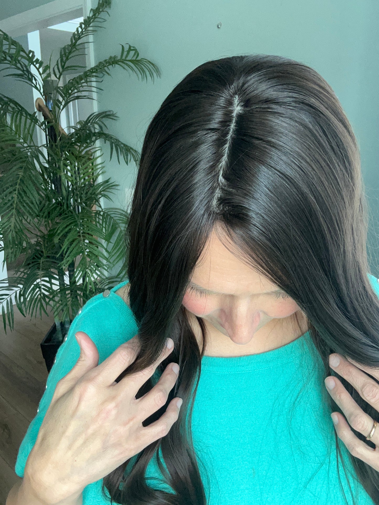 Ready to ship True Virgin European hair Topper-Level 2 dark brown,9x9, 25”