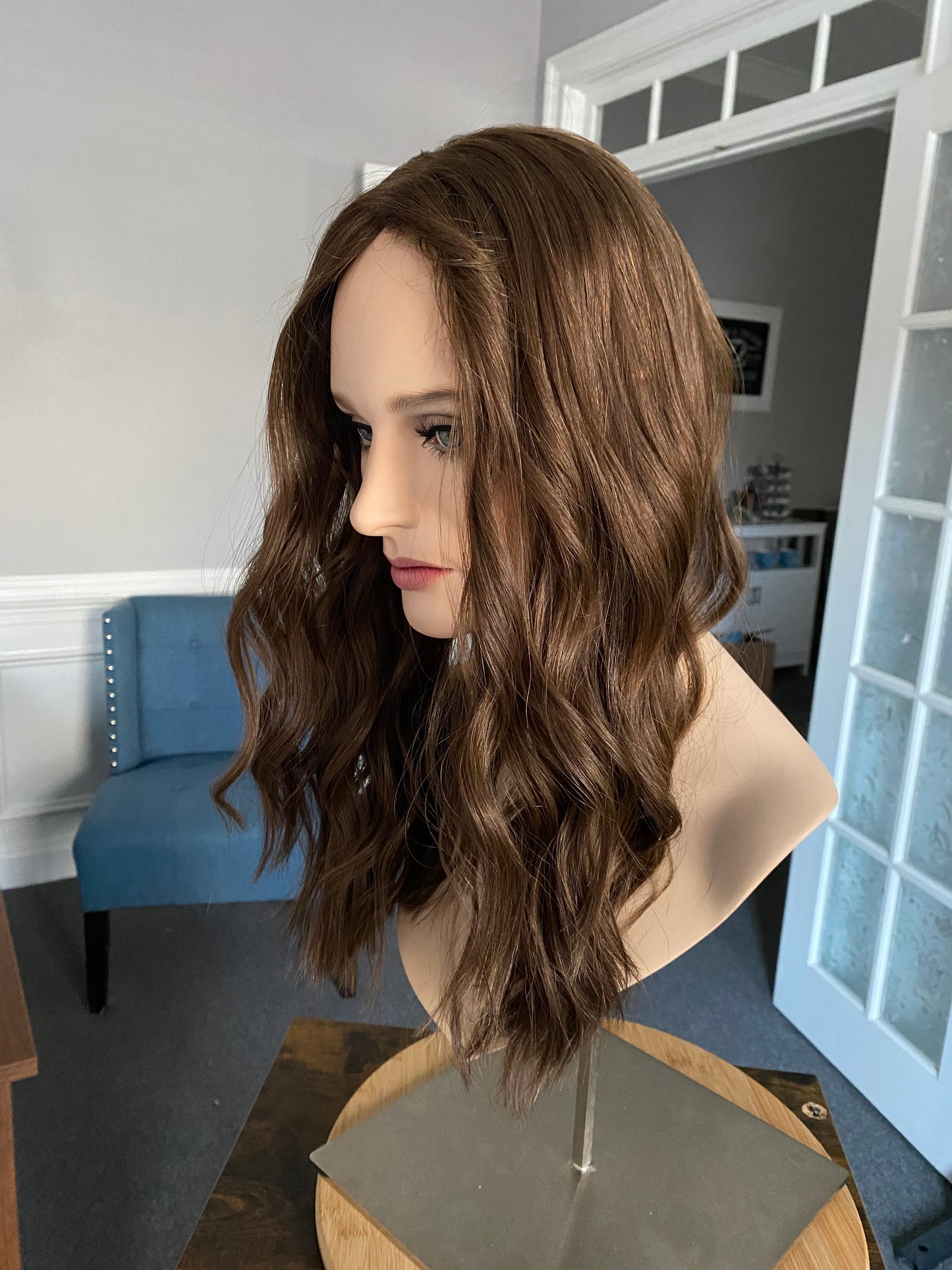 Neutral medium brown approx. level 4 Human Hair Topper