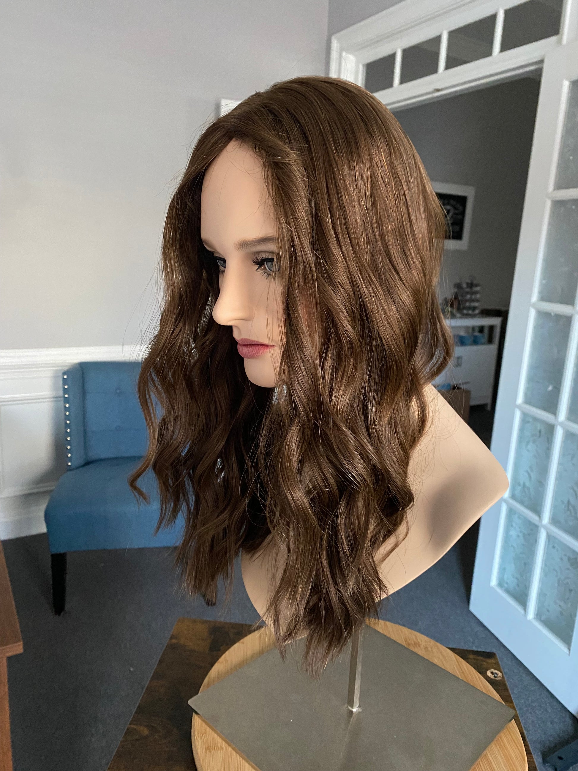 Neutral medium brown approx. level 4 Human Hair Topper