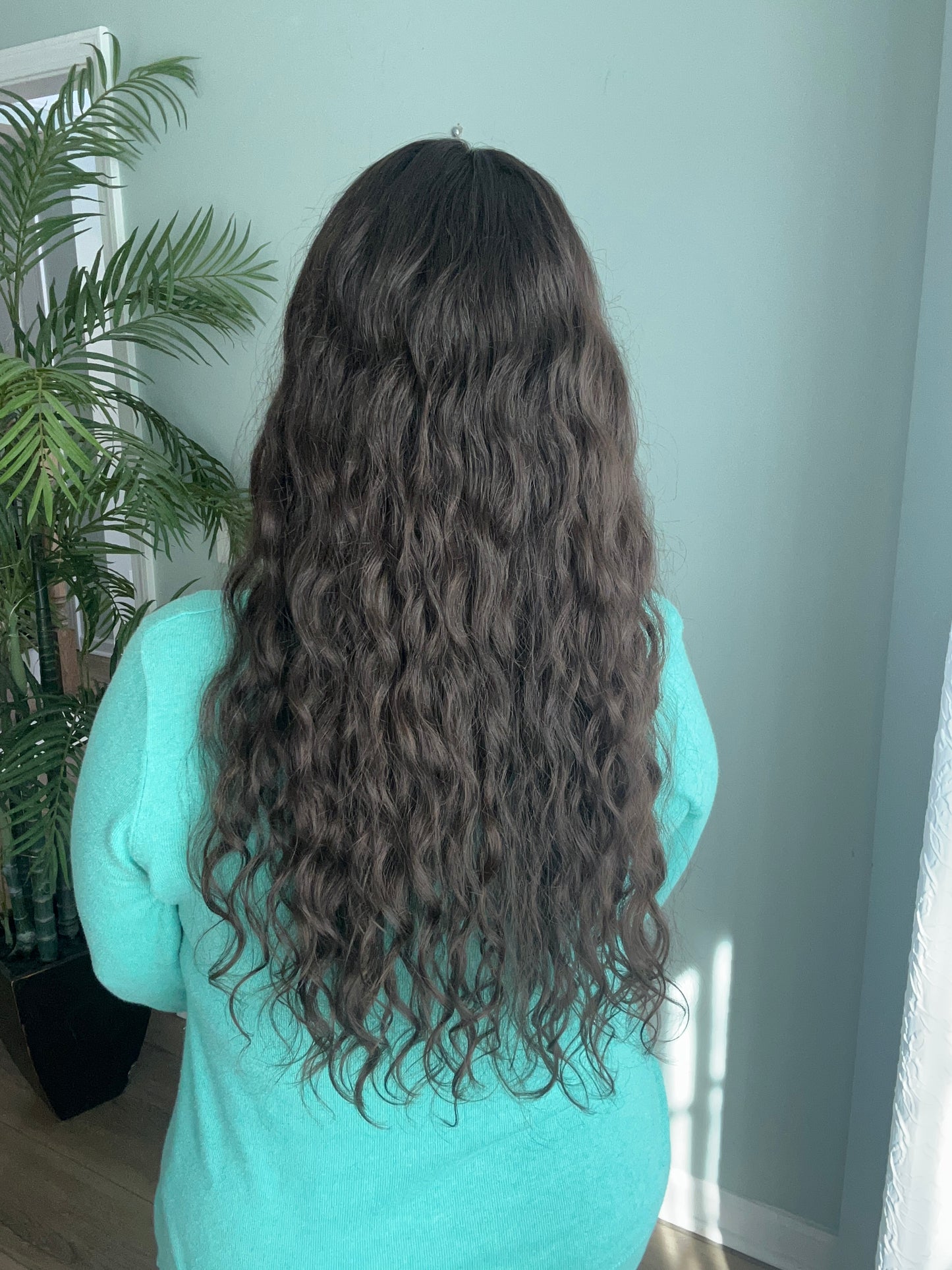 Topper - Ready to ship True Virgin European wavy/curly Level 2 dark brown 8x8, 23”