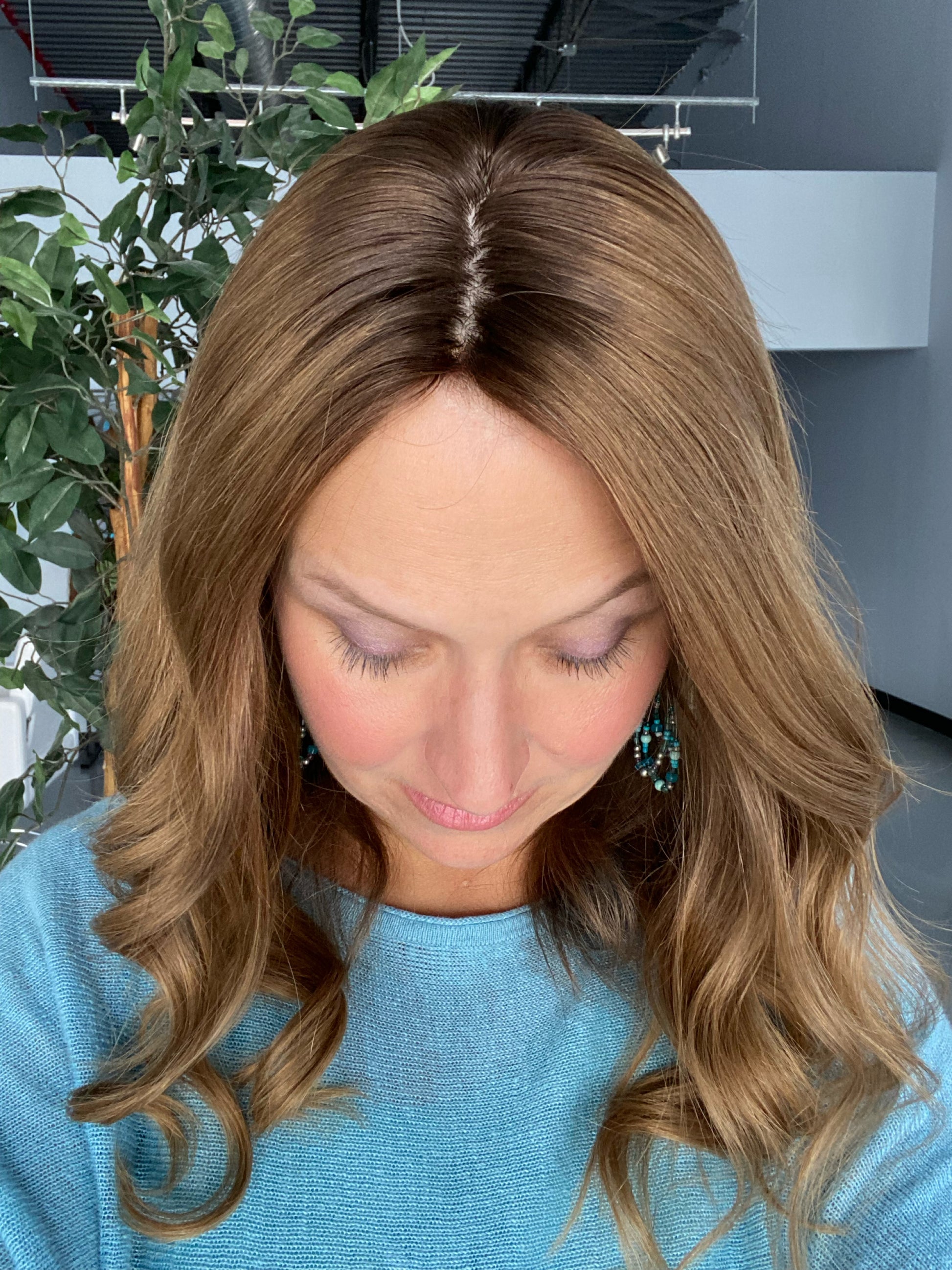 Warm Level 6 Light Brown/Dark Blonde with Level 5 Neutral Leans Warm Roots Human Hair Topper