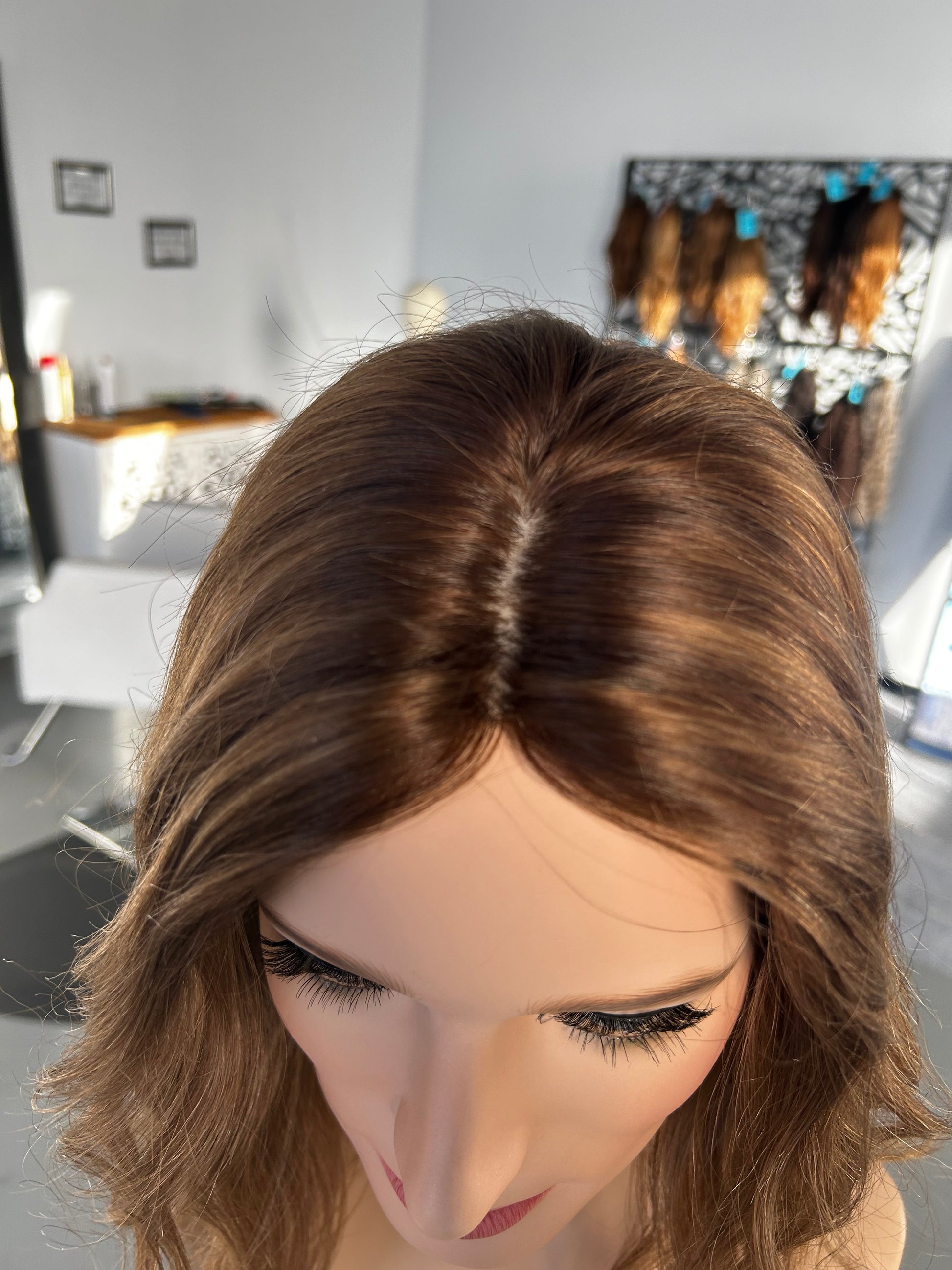 Warm Level 6 Light Brown/Dark Blonde with Level 5 Neutral Leans Warm Roots and Lowlights Human Hair Topper